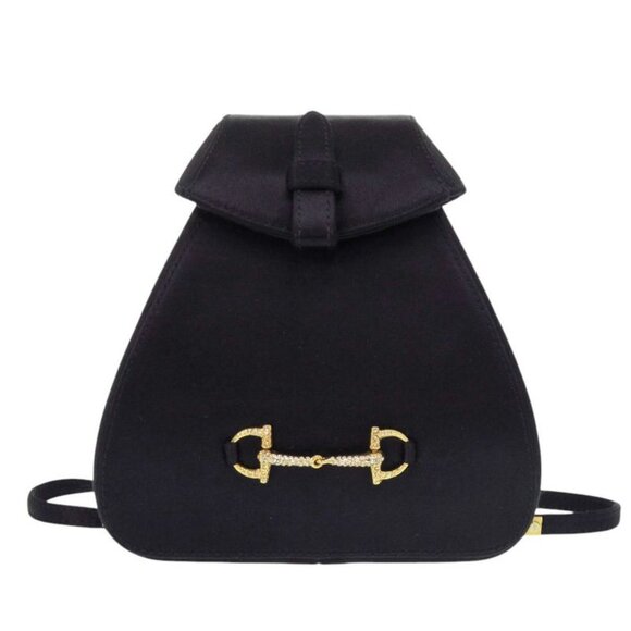 Gucci Handbags - Gucci Horsebit Backpack Satin Rhinestone Black Mini Bag Black 0837